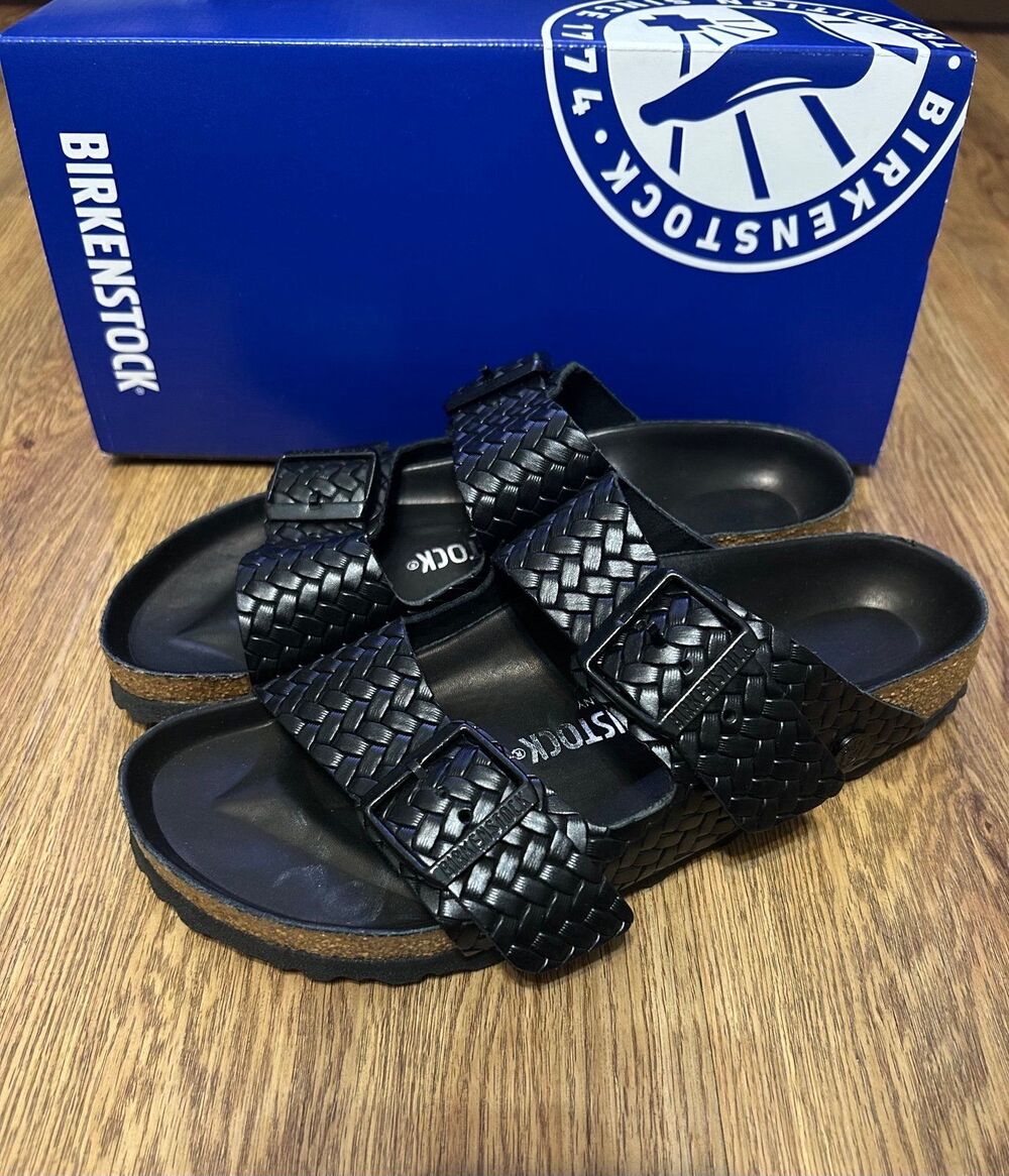 BIRKENSTOCK Arizona embossed black leather gladiator sandals slippers eur 38 new